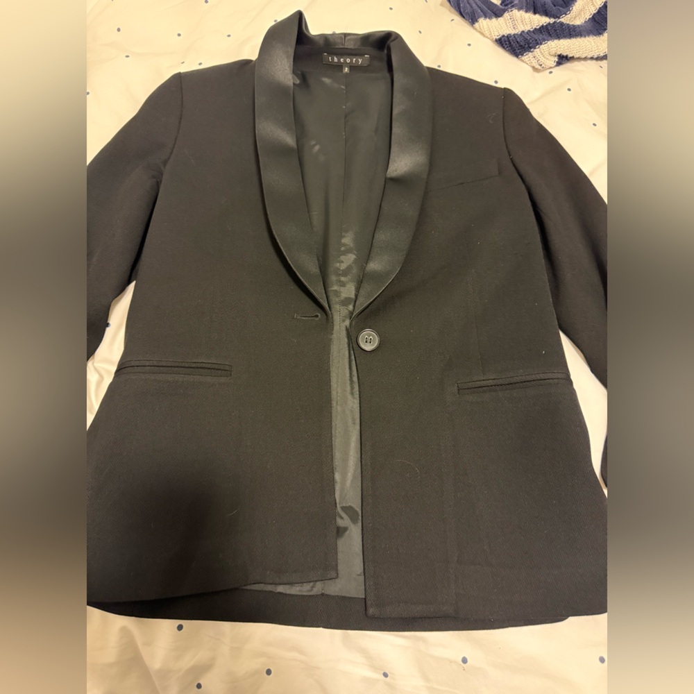 Theory Black Satin-Trim Blazer